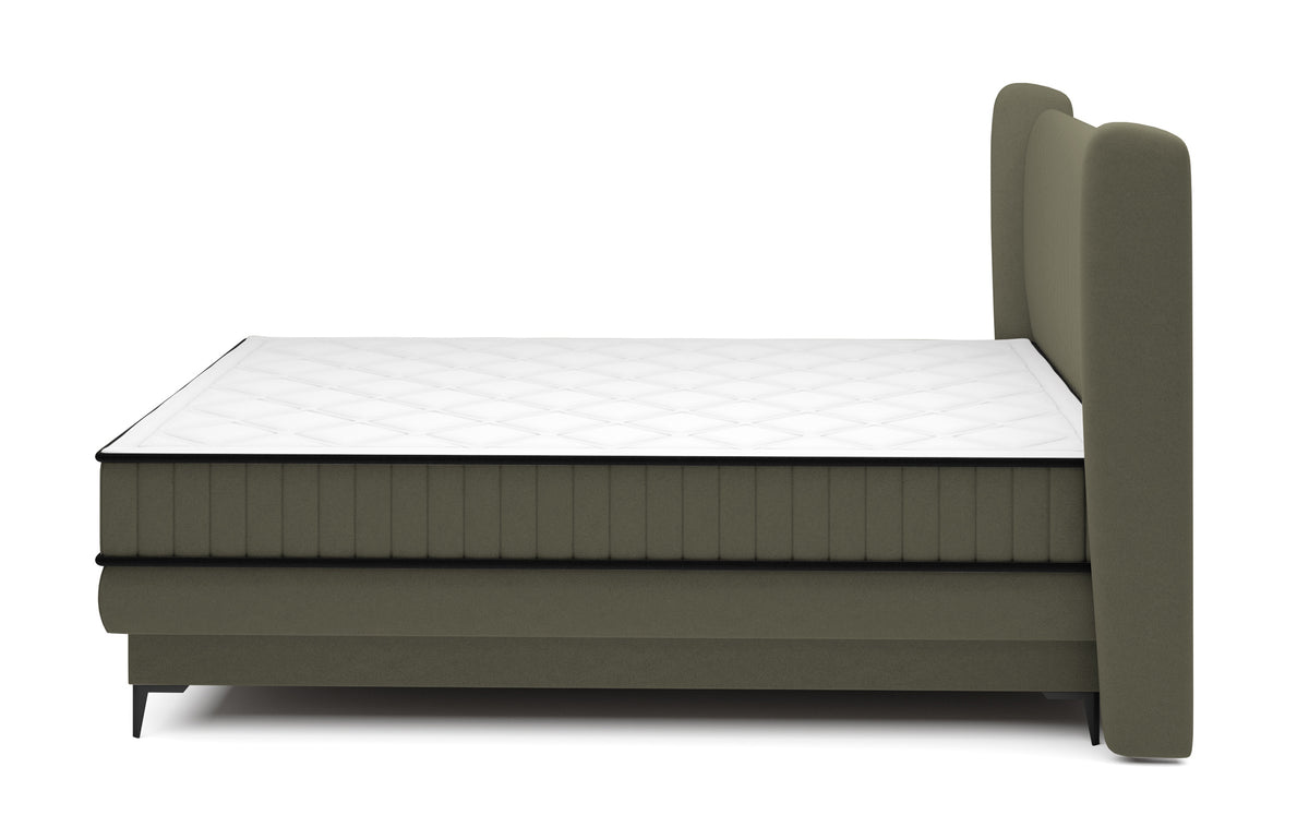 Lit continental 140x200 cm Daliano avec rangement velours olive