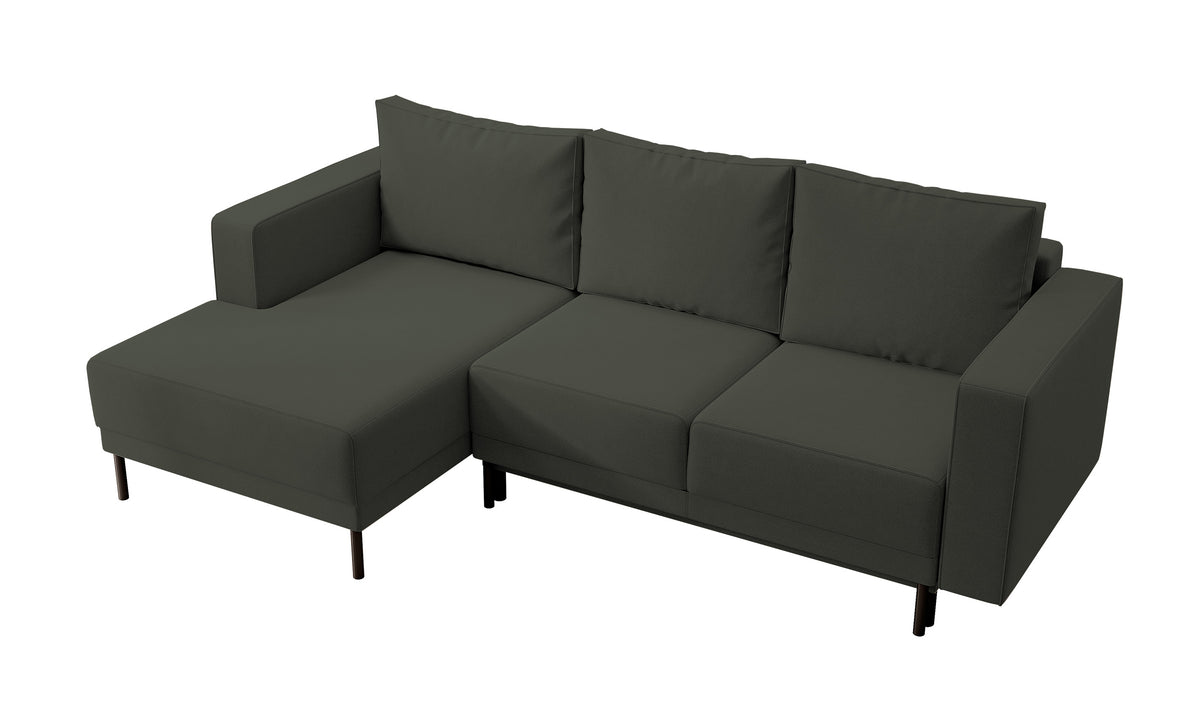 Canapé d'angle avec fonction couchage Rodario mini en velours olive facile à nettoyer, rangement, version gauche