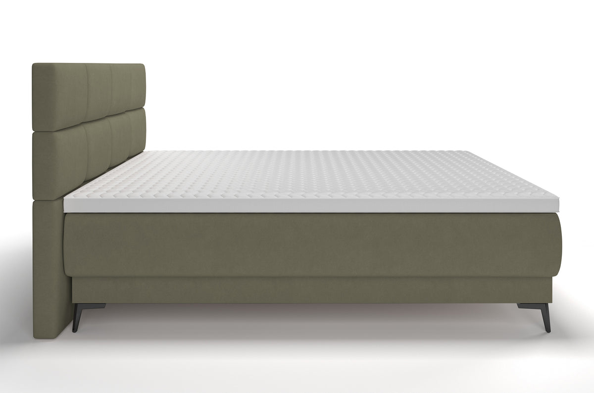 Lit continental 160x200 cm Rektango avec rangement et surmatelas velours olive