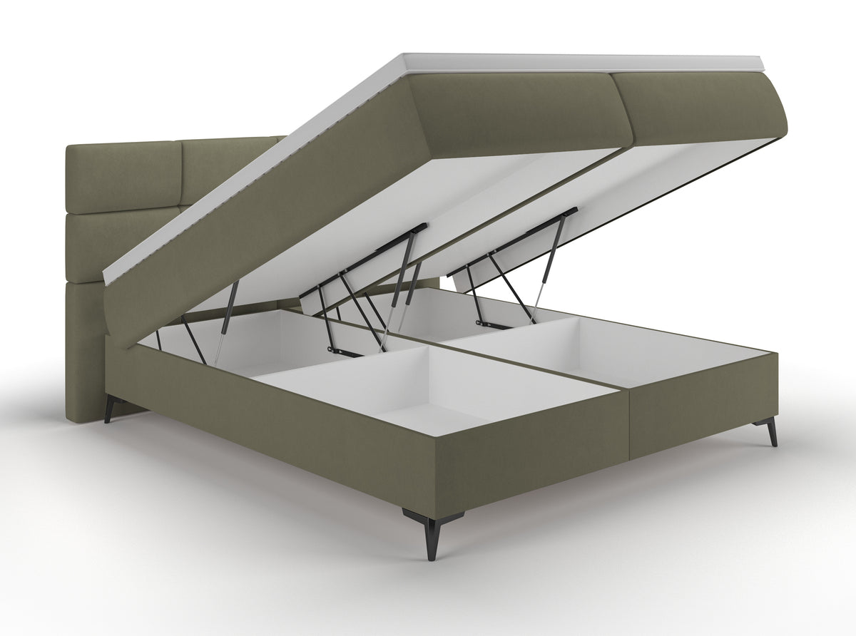 Lit continental 180x200 cm Rektango avec rangement et surmatelas velours olive