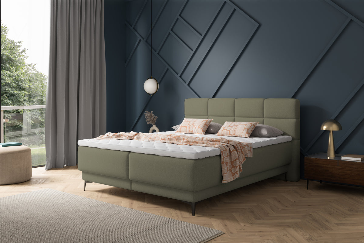 Lit continental 180x200 cm Rektango avec rangement et surmatelas velours olive