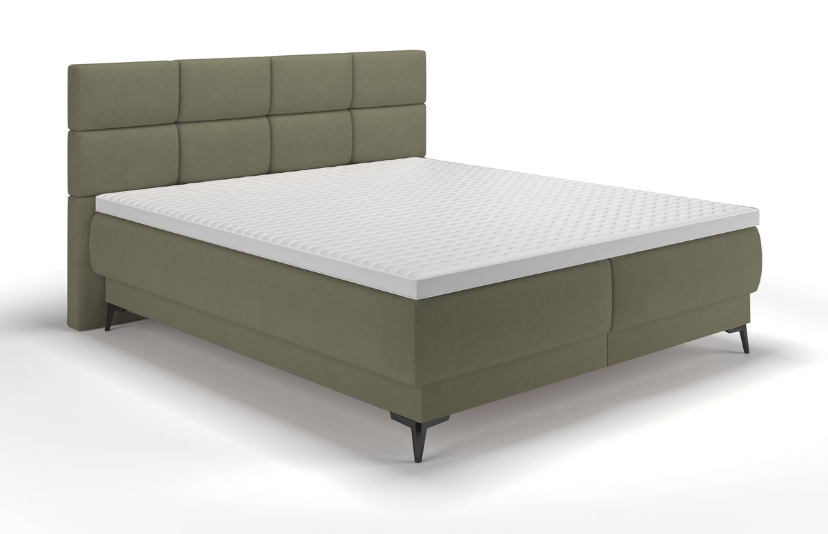 Lit continental 160x200 cm Rektango avec rangement et surmatelas velours olive