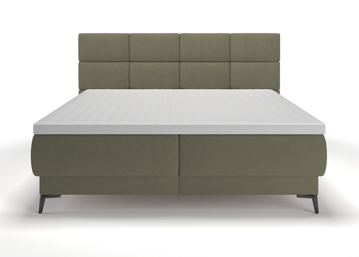 Lit continental 160x200 cm Rektango avec rangement et surmatelas velours olive
