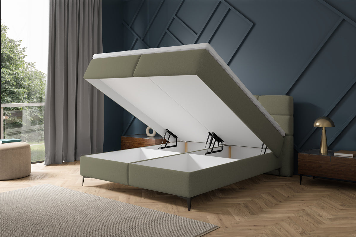 Lit continental 160x200 cm Rektango avec rangement et surmatelas velours olive