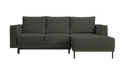 Canapé d'angle avec fonction couchage Rodario mini en L, avec rangement, velours olive facile à nettoyer, version droite