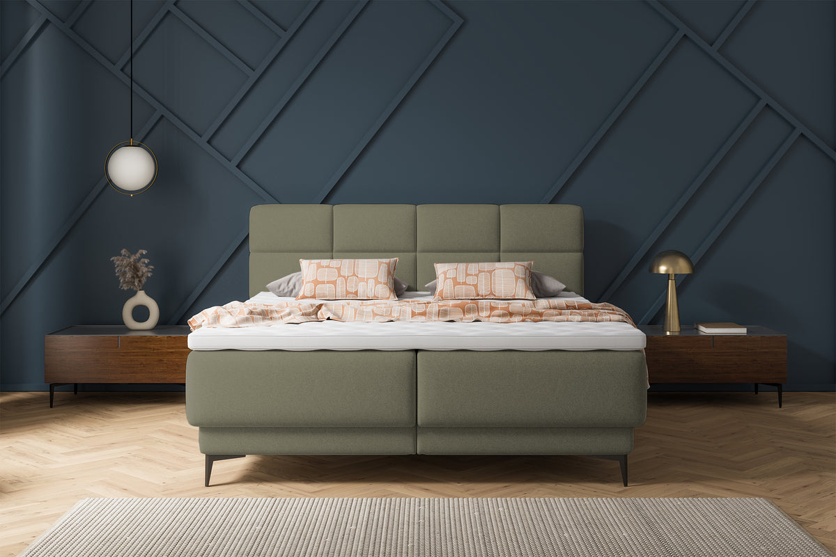 Lit continental 180x200 cm Rektango avec rangement et surmatelas velours olive