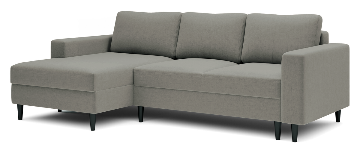 Canapé d'angle avec fonction couchage Nalika en L, avec rangement, velours hydrofuge beige foncé, côté gauche