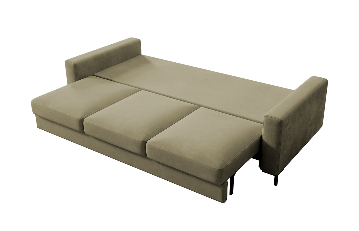 Canapé-lit 3 places Mokpeo avec coffre, velours beige foncé