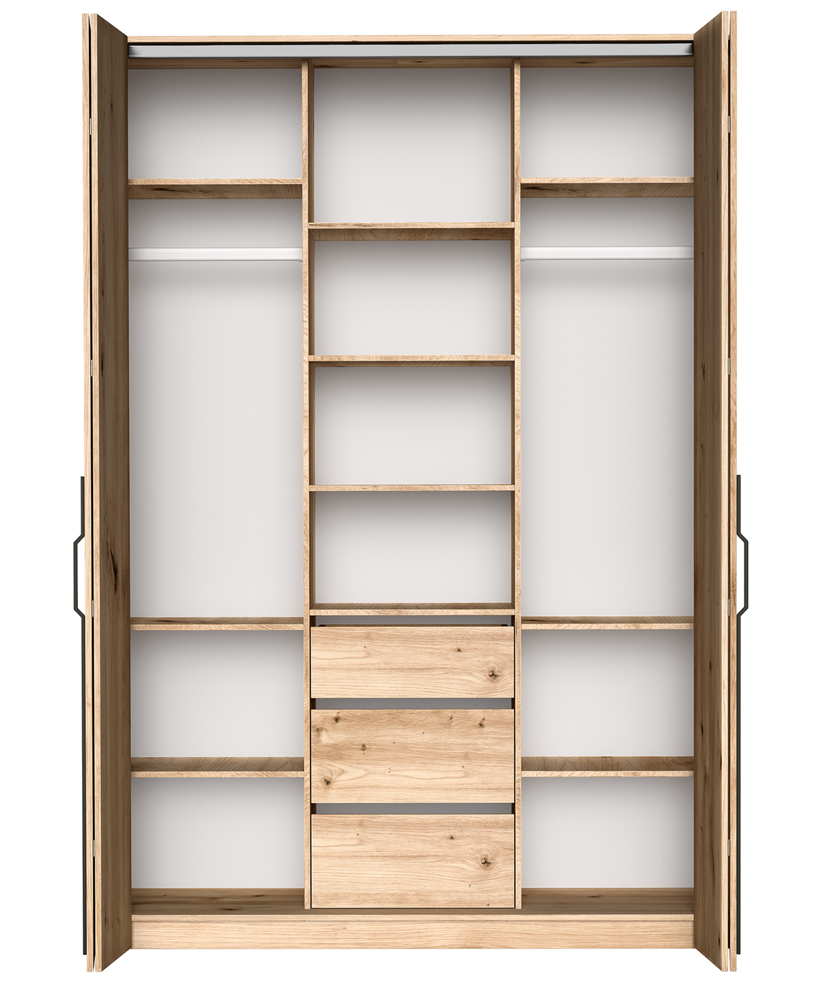 Zweiturige Bari-Garderobe mit drei Schubladen, 170 cm, Artisan-Eiche