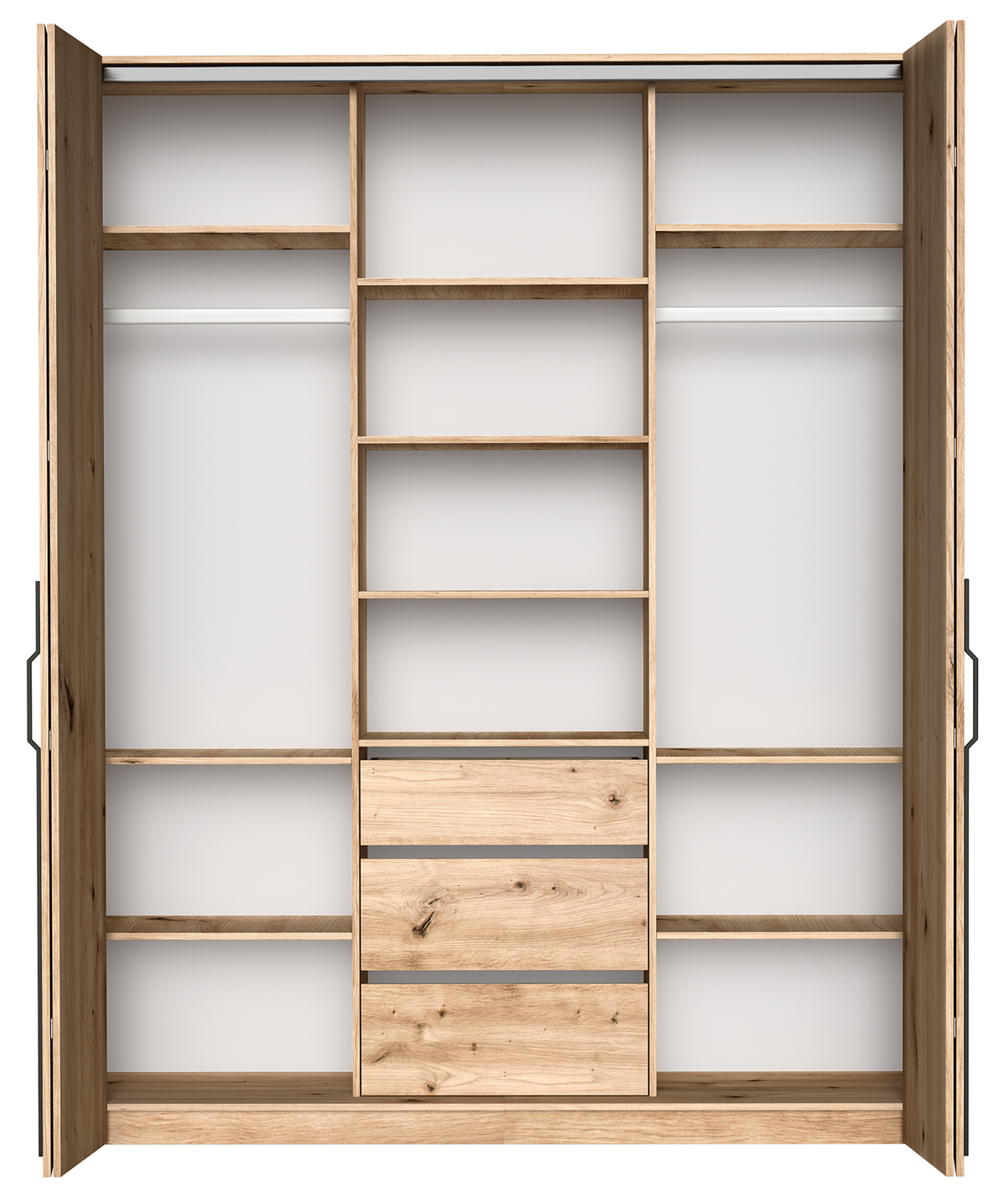Zweiturige Bari-Garderobe mit drei Schubladen, 200 cm, Artisan-Eiche