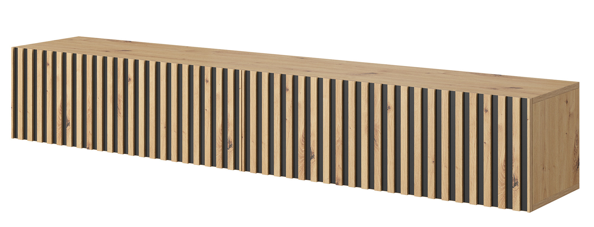 Meuble TV Telire 175 cm chêne Artisan lattes avec inserts noirs