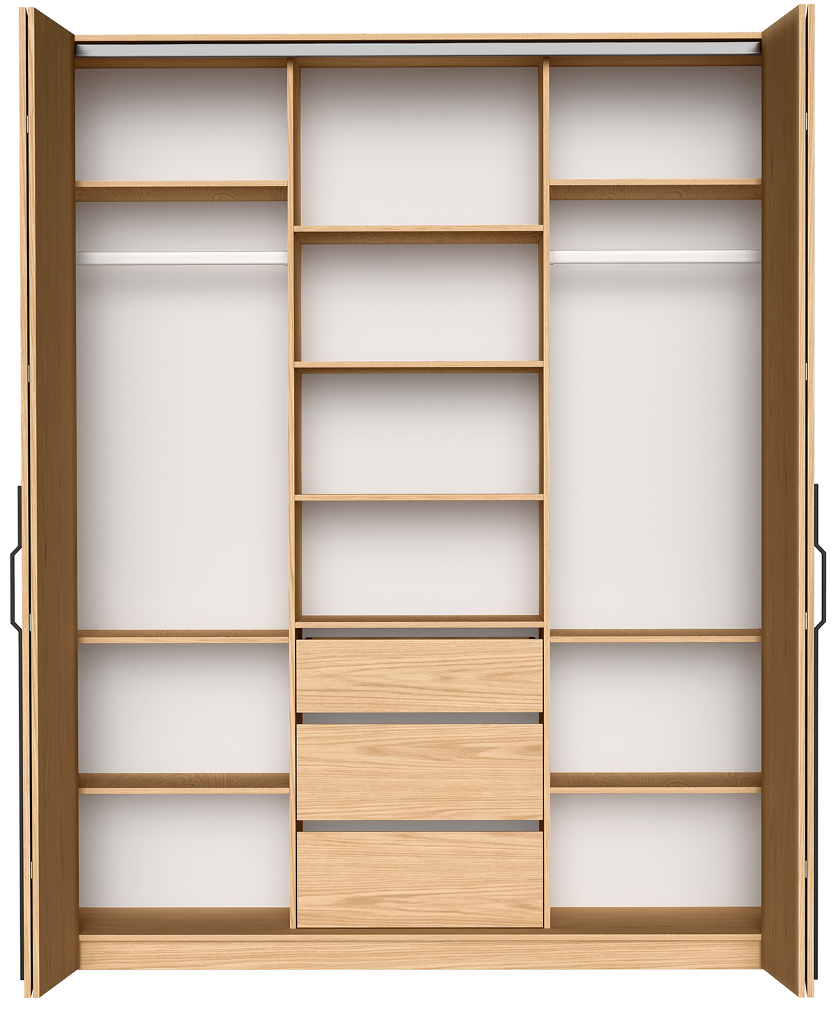 Armoire deux portes Bari avec trois tiroirs 200 cm chêne bookmatch