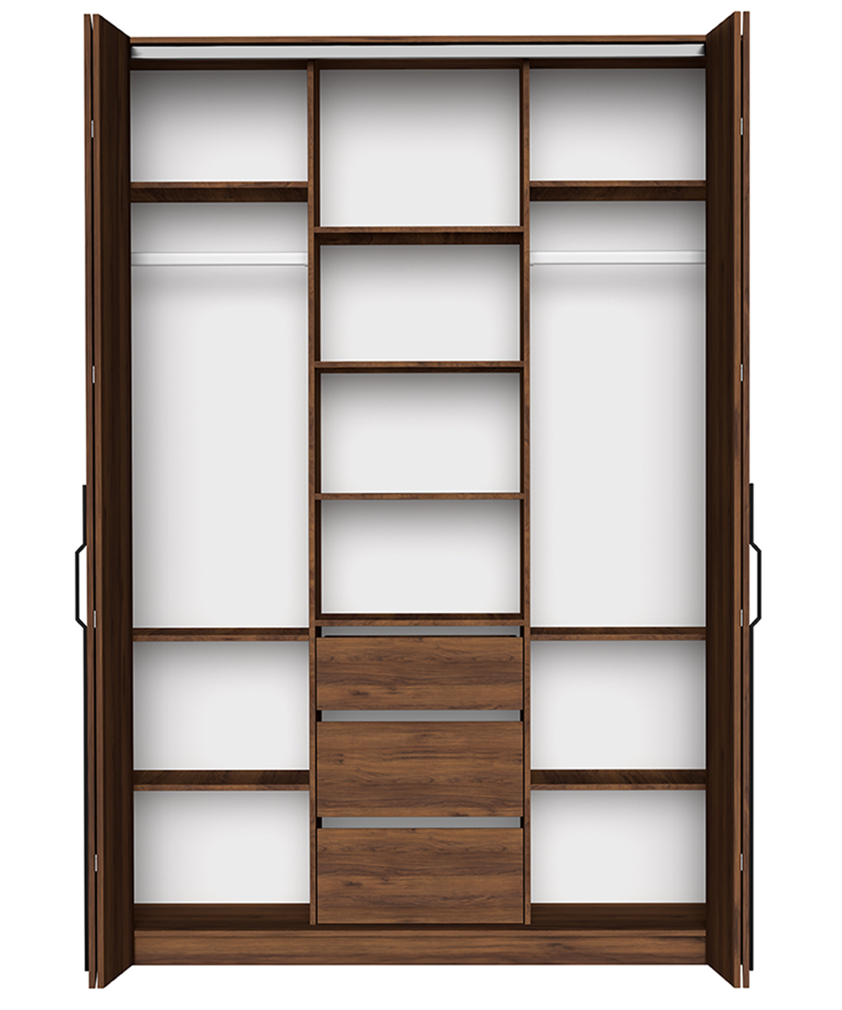 Zweittüriger Schrank Bari mit drei Schubladen, 170 cm, Walnuss Warmia