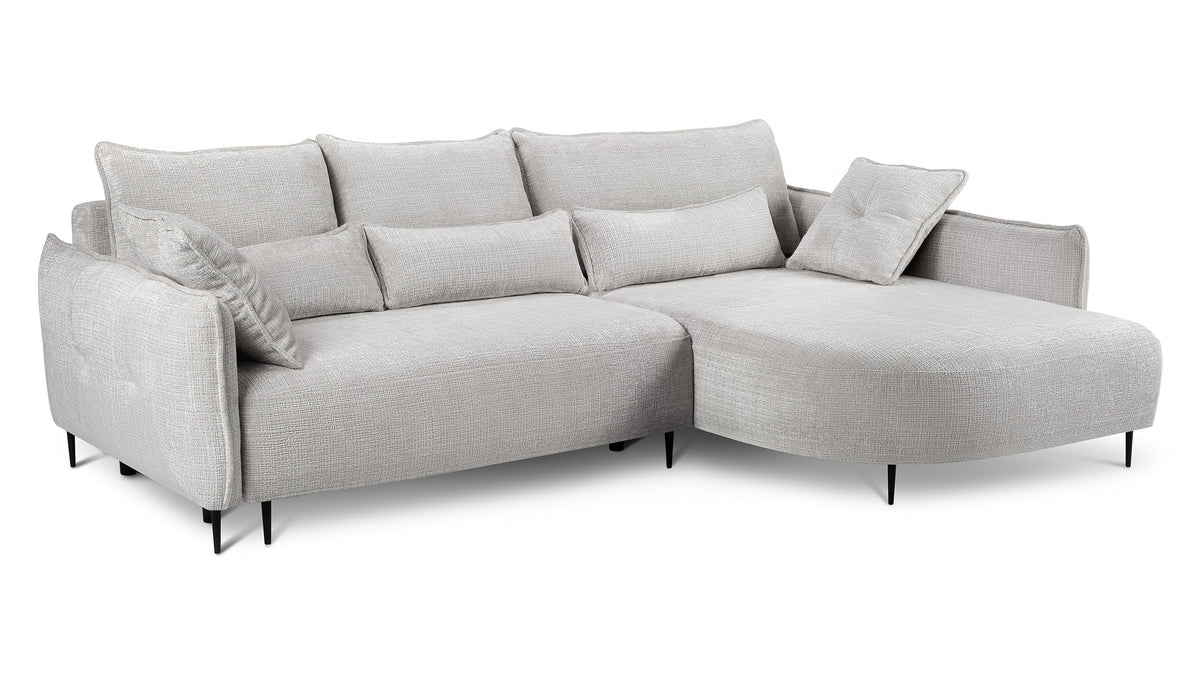 Canapé d’angle Oblivio avec fonction couchage, forme en L, avec rangement, tissu chenille gris clair, côté droit