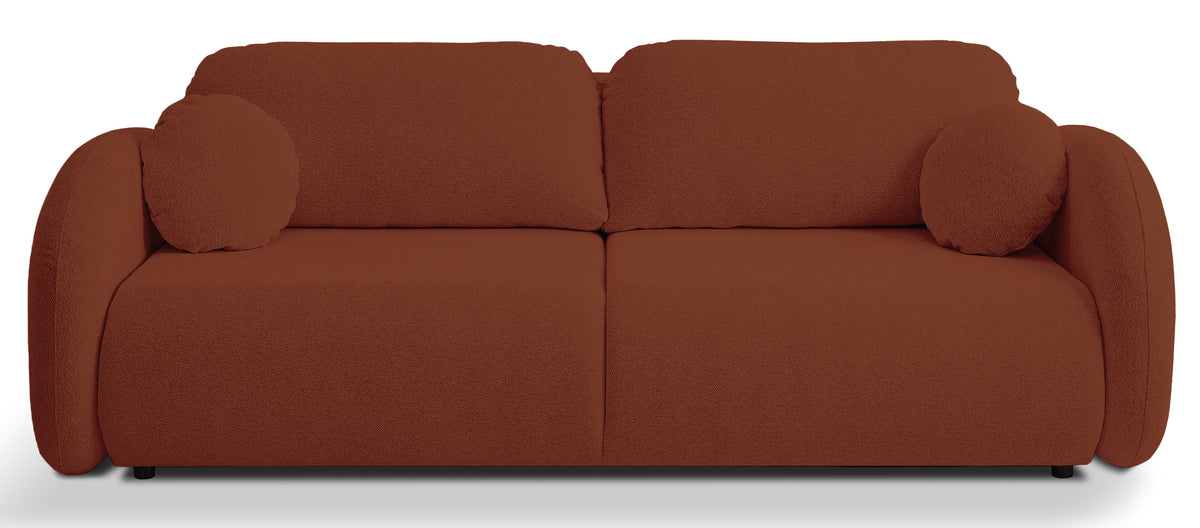 Dreisitziges ausklappbares Sofa Ovally mit Stauraum, kupferfarbenes Chenille