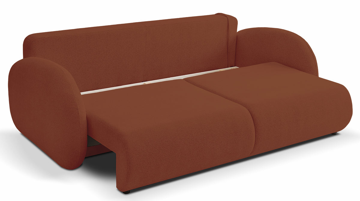 Dreisitziges ausklappbares Sofa Ovally mit Stauraum, kupferfarbenes Chenille