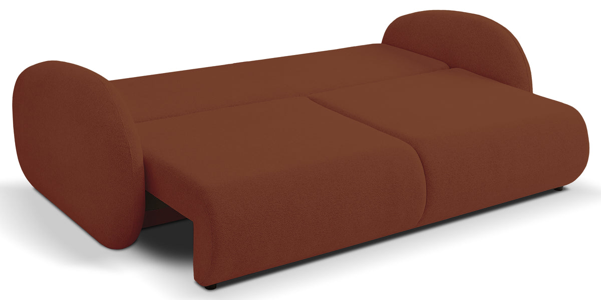 Dreisitziges ausklappbares Sofa Ovally mit Stauraum, kupferfarbenes Chenille