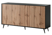 Commode Bello avec façades à lames 154 cm noire/chêne Wotan
