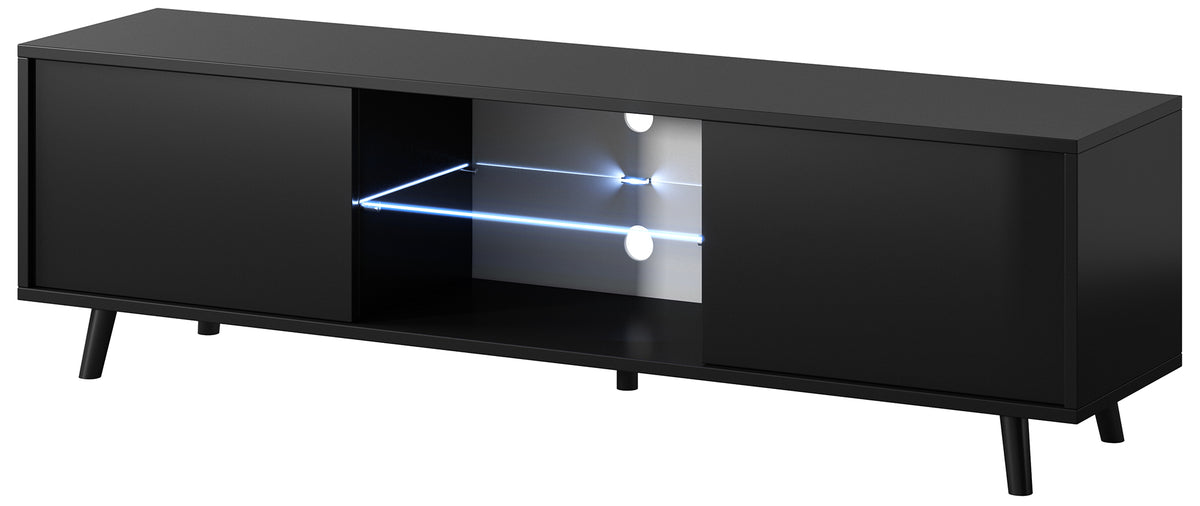 Meuble TV Lefyr 140 cm Noir mat / Noir brillant