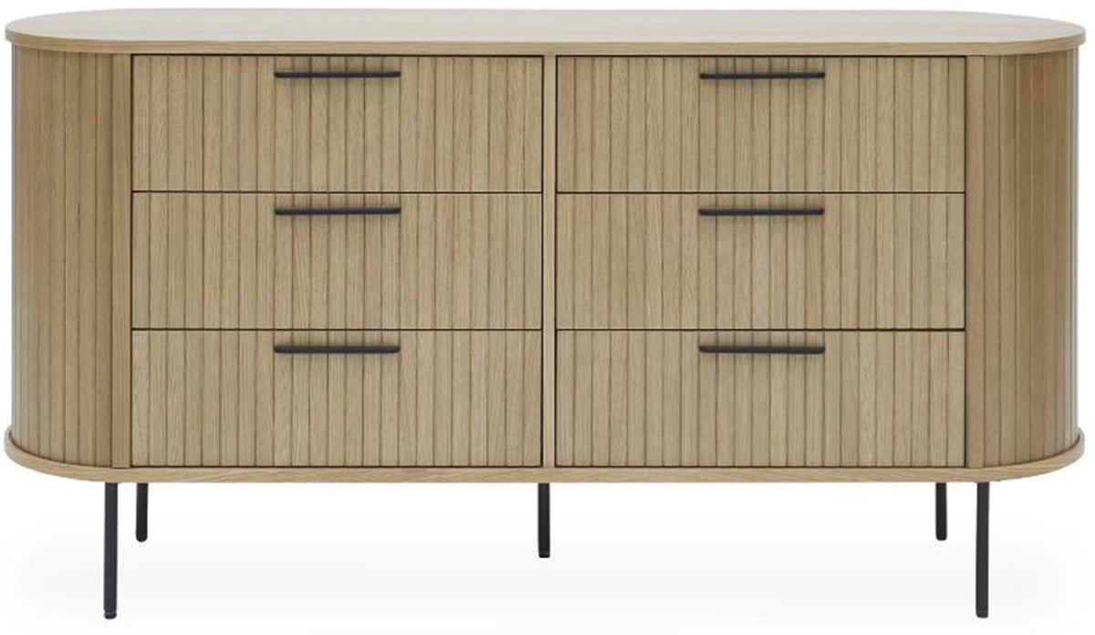Commode Gativel à six tiroirs lamelles chêne naturel
