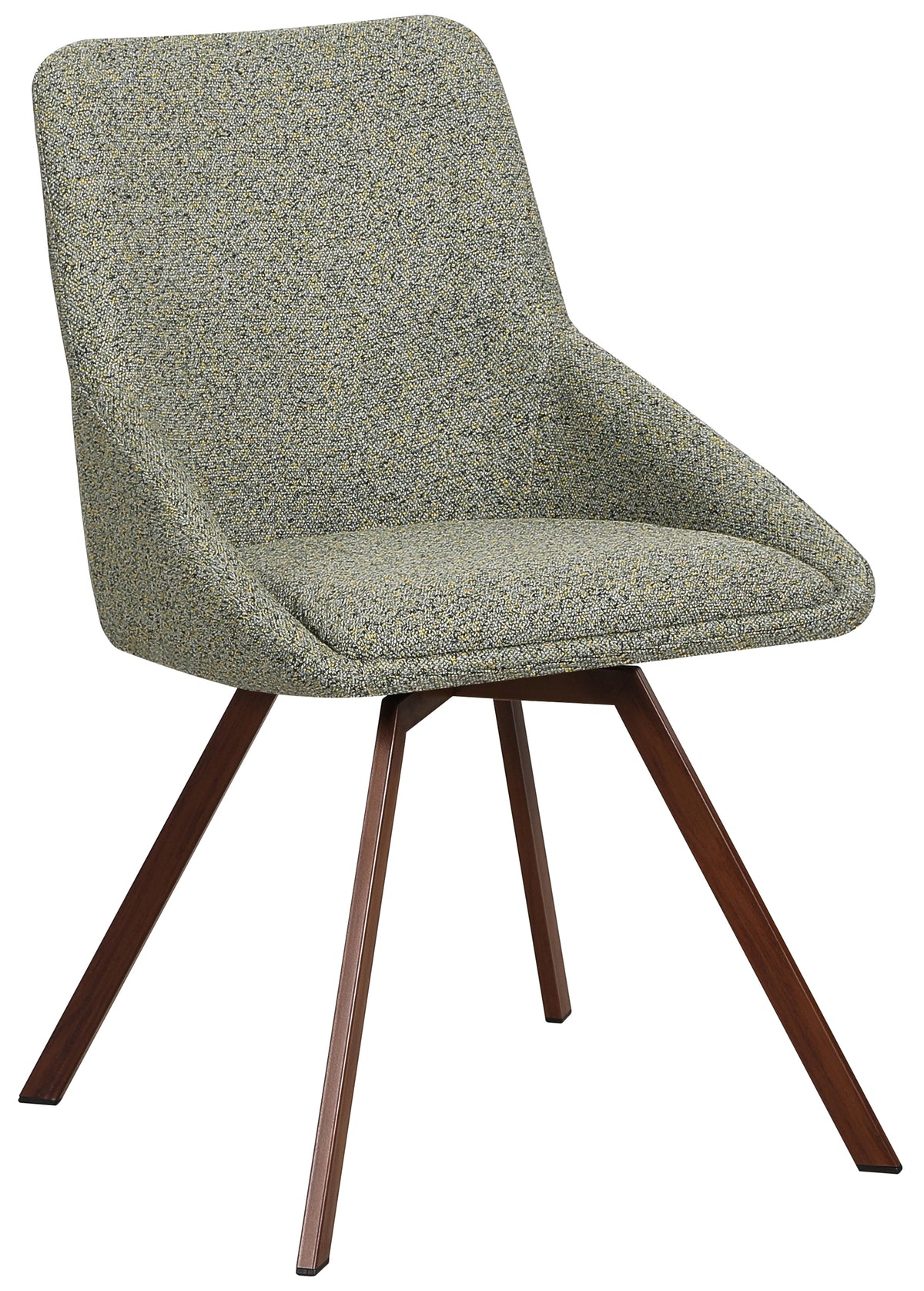 Chaise pivotante tapissée Yanii en boucle verte sur base noyer