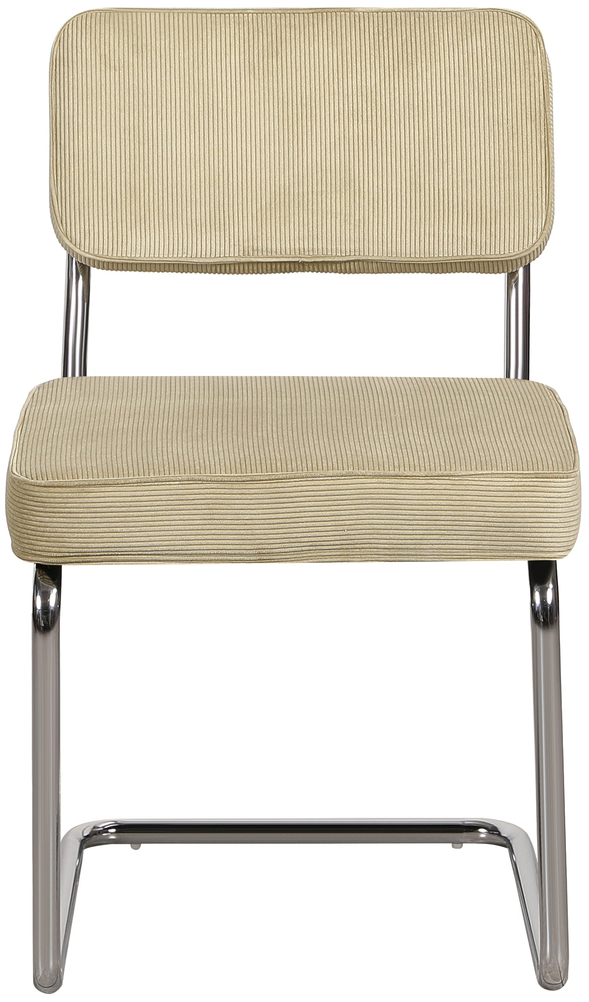 Chaise rembourrée Dessaus en velours côtelé vert clair sur base chromée