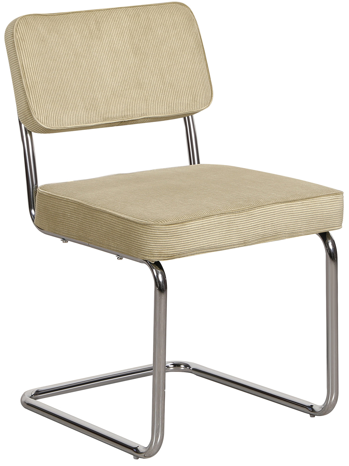 Chaise rembourrée Dessaus en velours côtelé vert clair sur base chromée