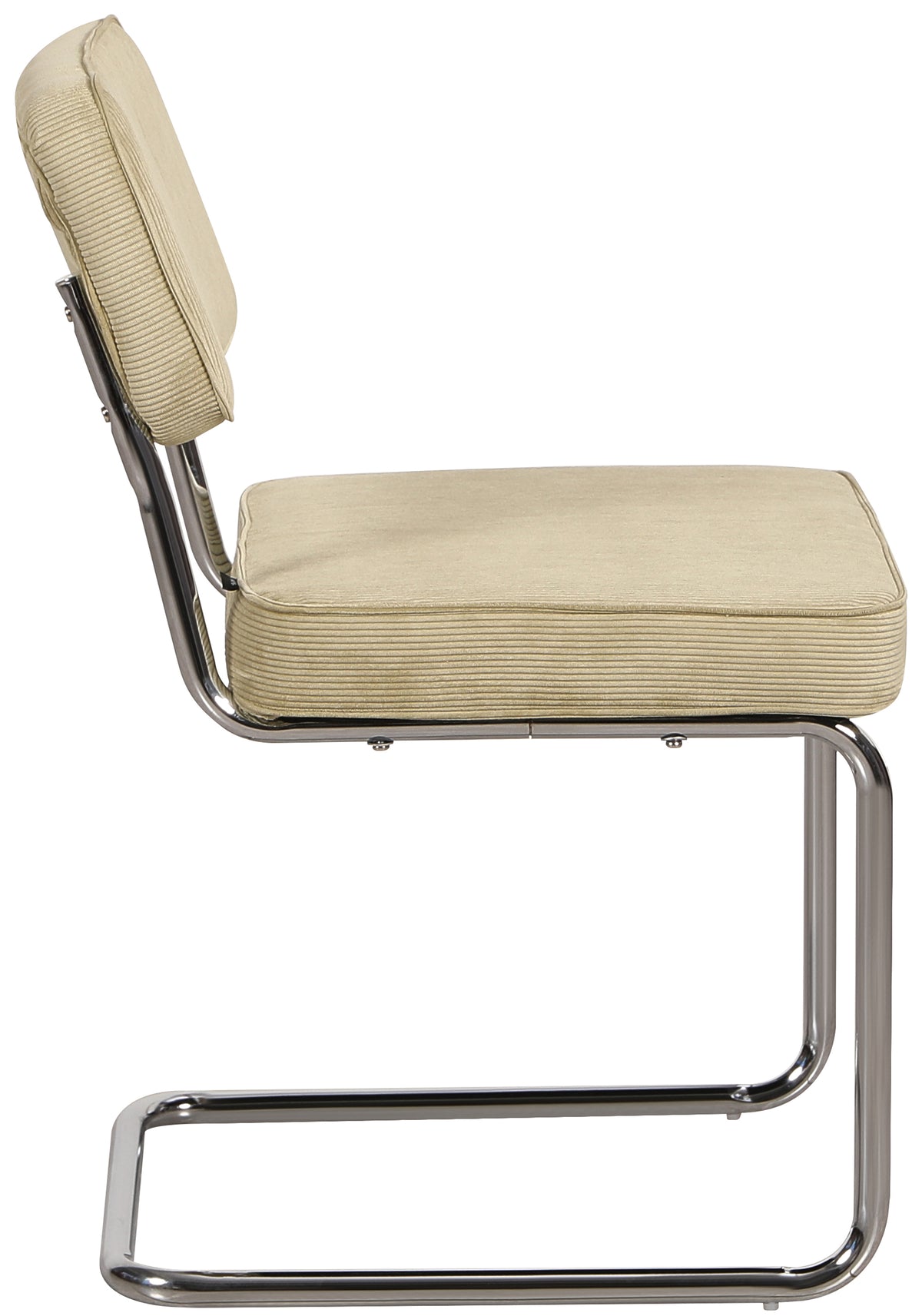 Chaise rembourrée Dessaus en velours côtelé vert clair sur base chromée