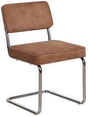 Chaise tapissée Dessaus en velours côtelé marron sur base chromée