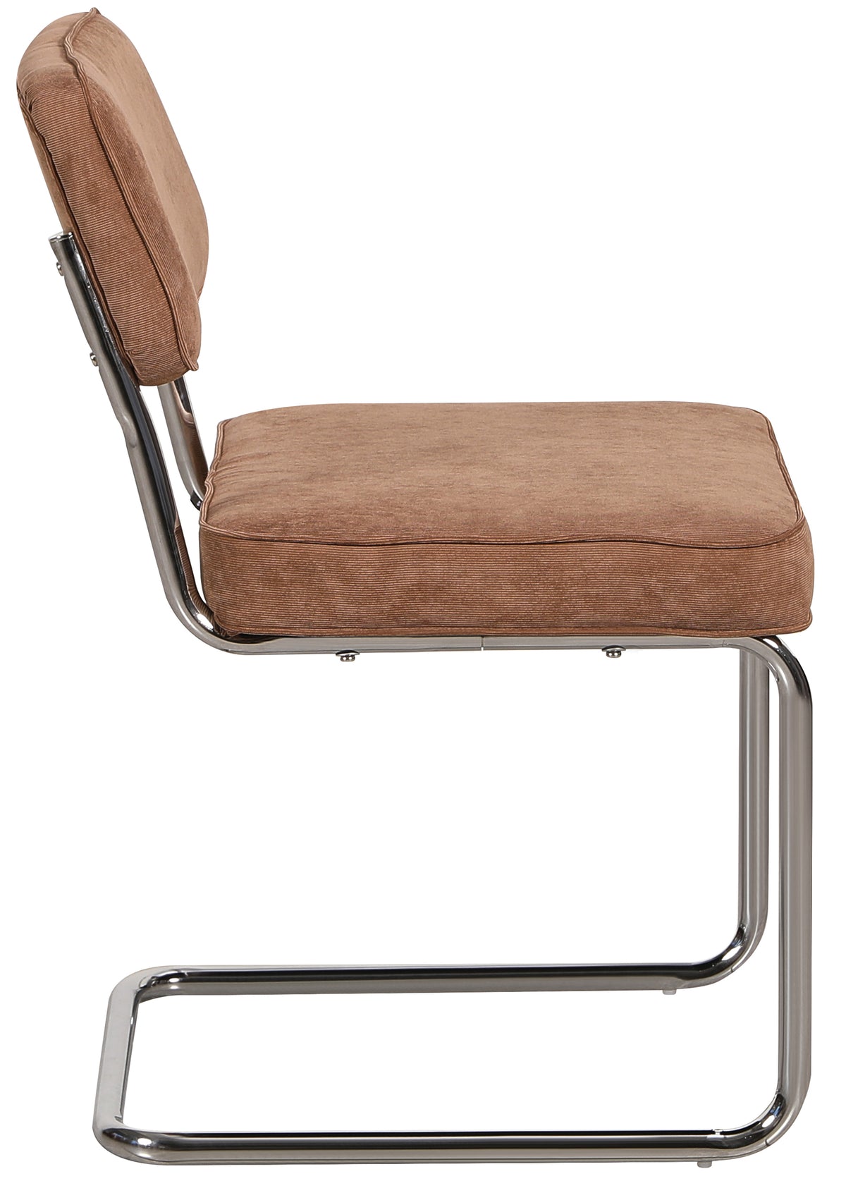 Chaise tapissée Dessaus en velours côtelé marron sur base chromée