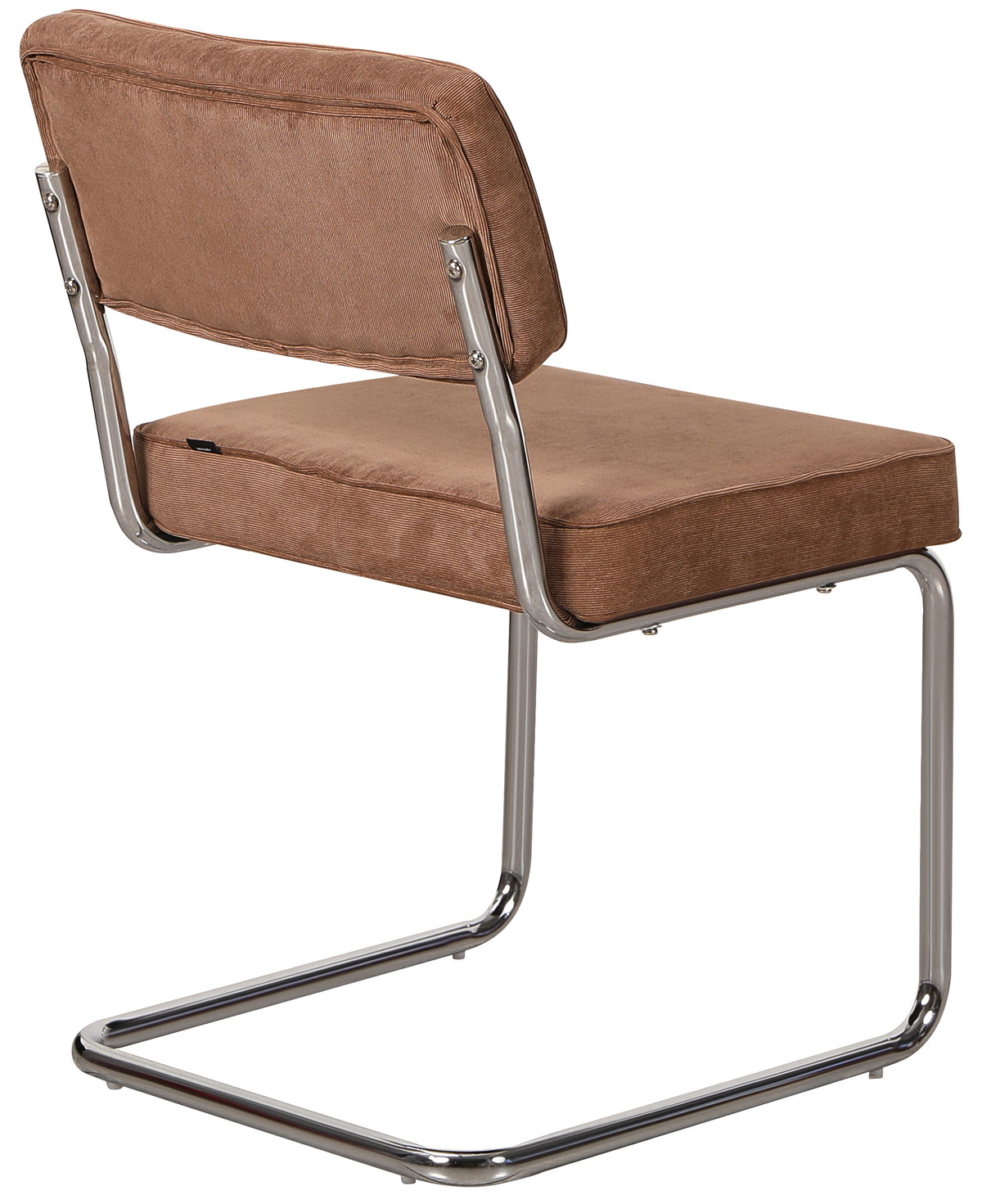 Chaise tapissée Dessaus en velours côtelé marron sur base chromée