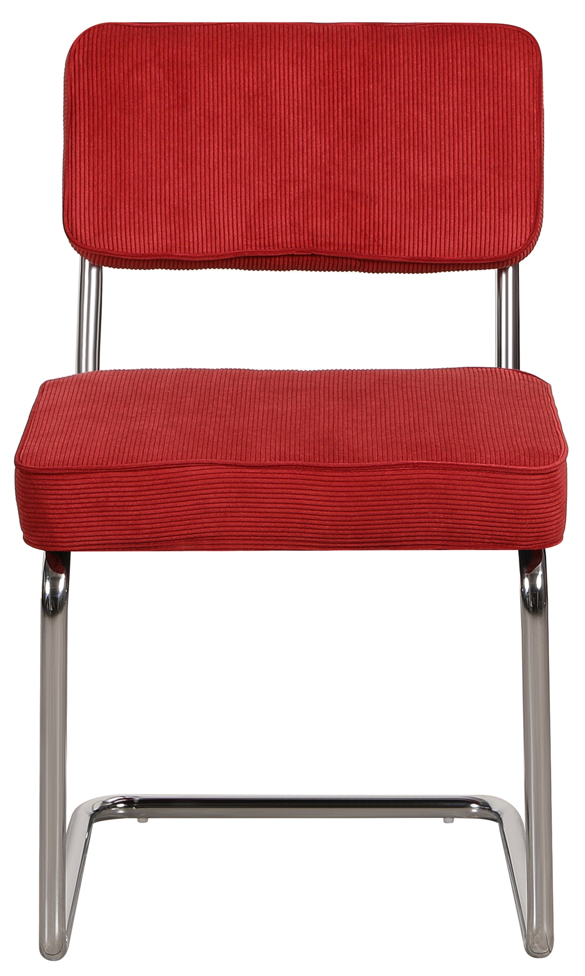 Chaise tapissée Dessaus velours côtelé rouge foncé sur base chromée