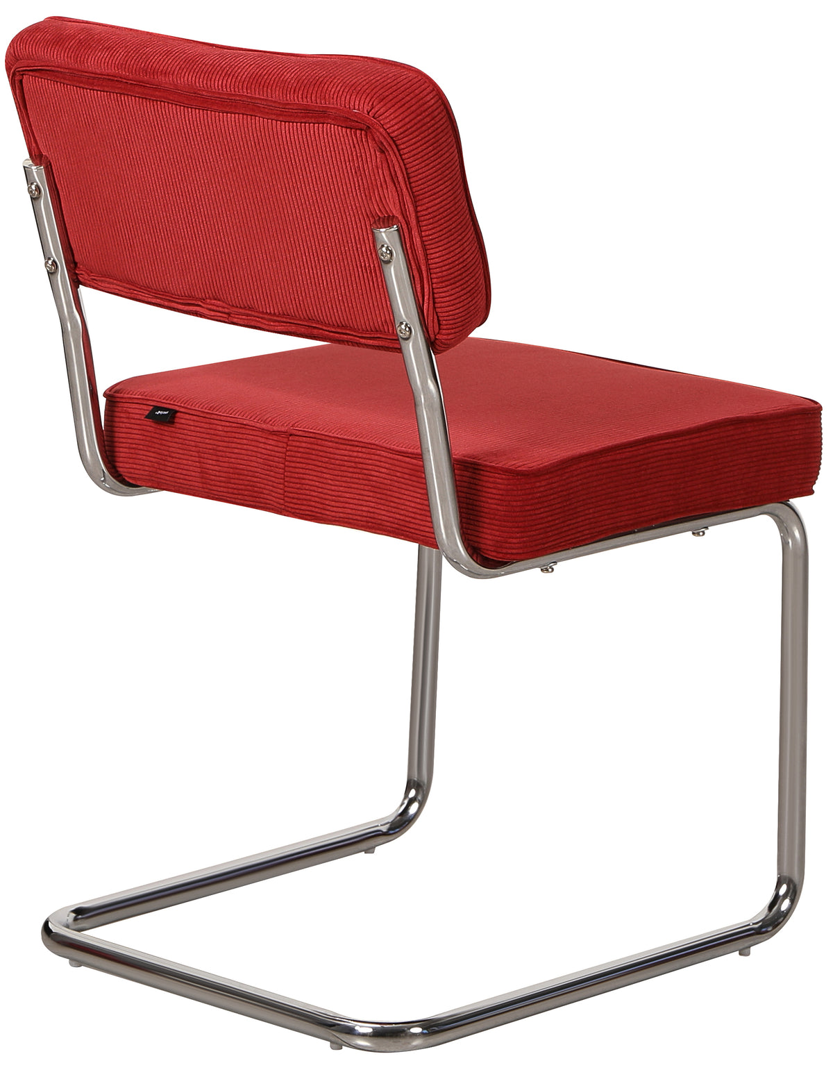 Chaise tapissée Dessaus velours côtelé rouge foncé sur base chromée