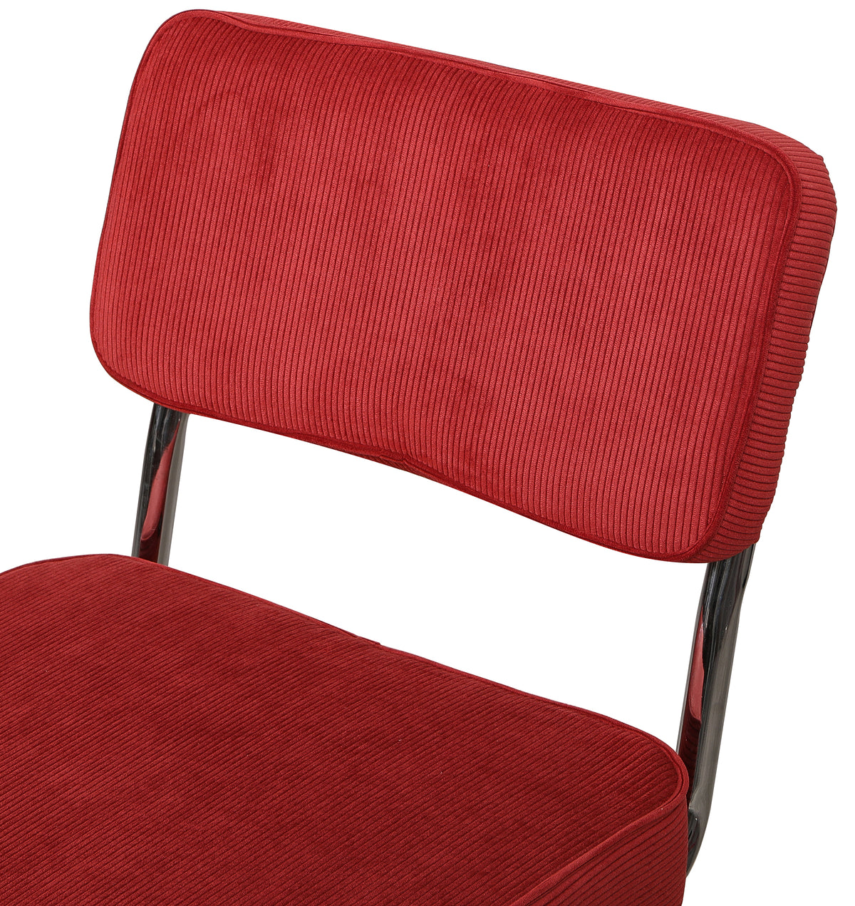 Chaise tapissée Dessaus velours côtelé rouge foncé sur base chromée