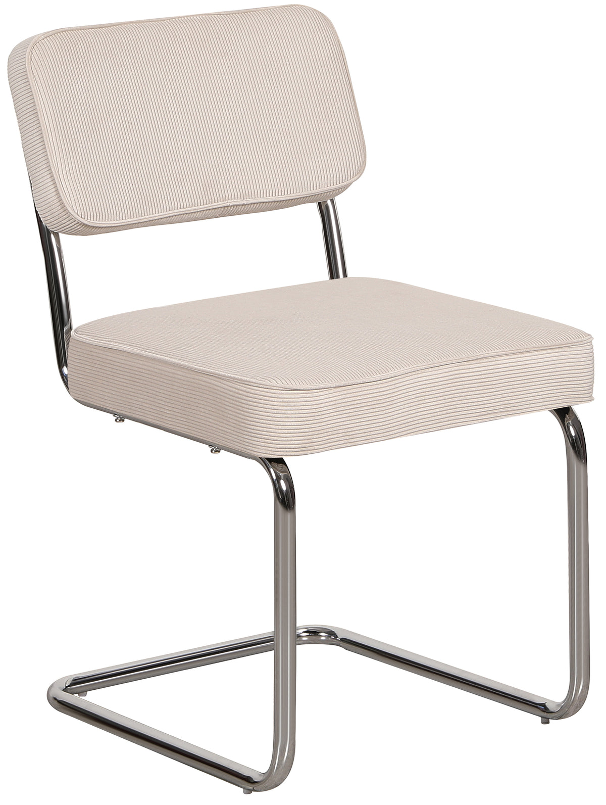 Chaise tapissée Dessaus en velours côtelé beige sur base chromée