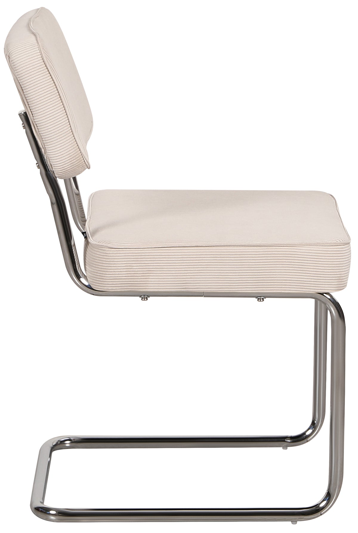 Chaise tapissée Dessaus en velours côtelé beige sur base chromée