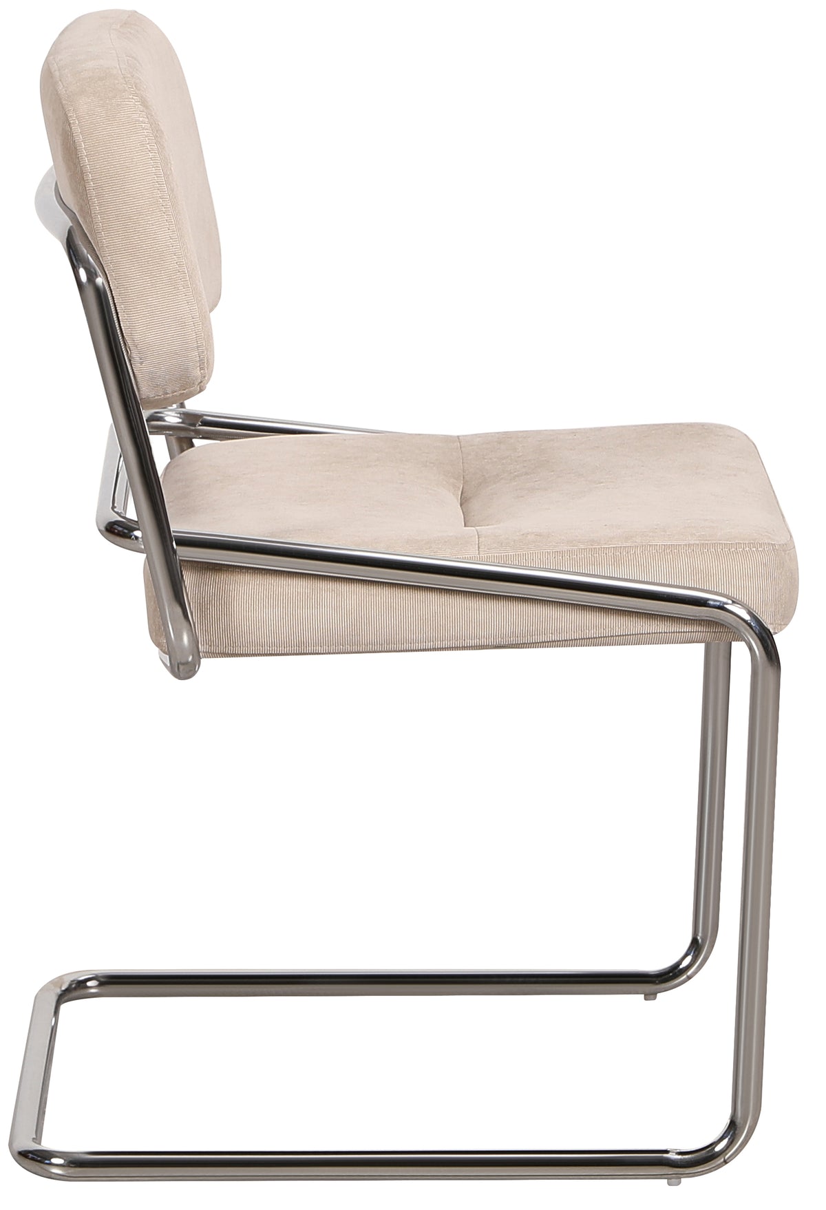 Chaise rembourrée Vamp en velours côtelé beige sur base chromée