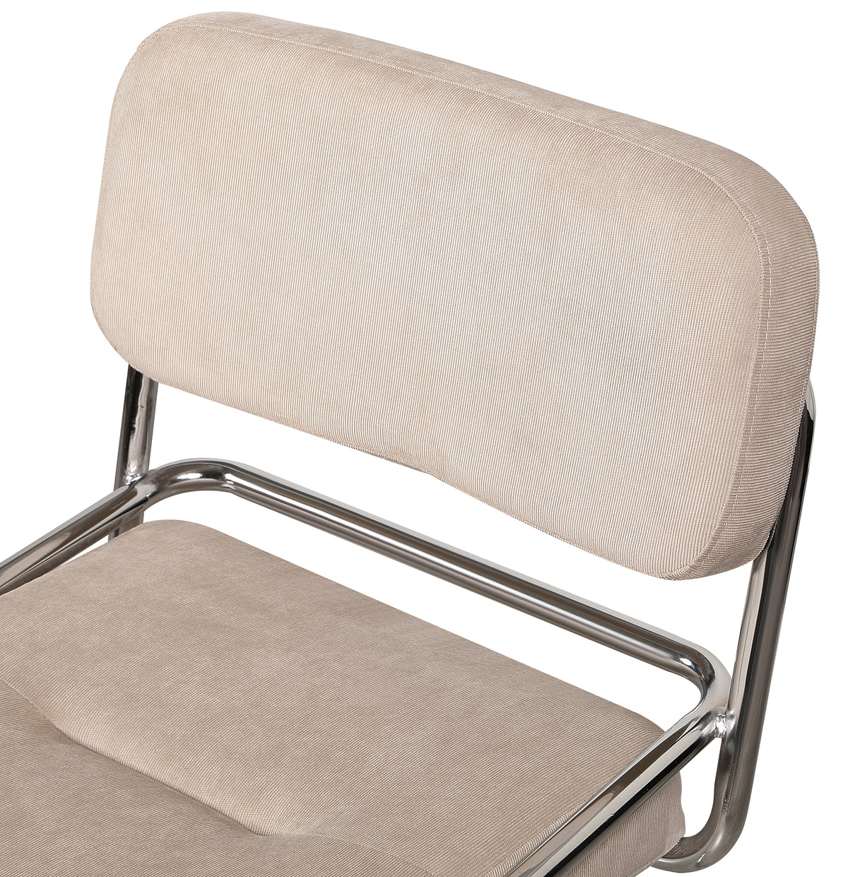 Chaise rembourrée Vamp en velours côtelé beige sur base chromée
