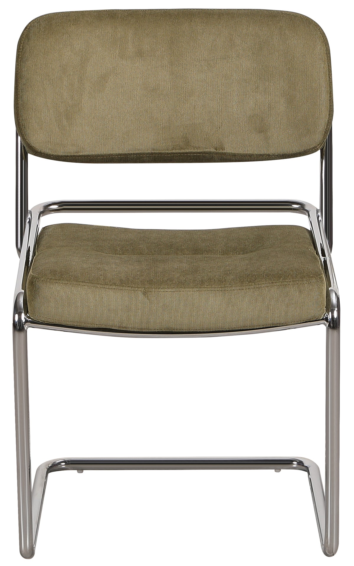 Chaise rembourrée Vamp en velours côtelé olive sur base chromée