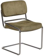 Chaise rembourrée Vamp en velours côtelé olive sur base chromée