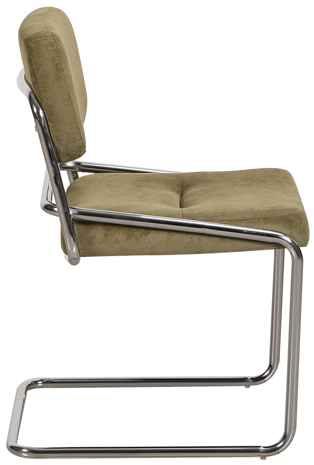 Chaise rembourrée Vamp en velours côtelé olive sur base chromée
