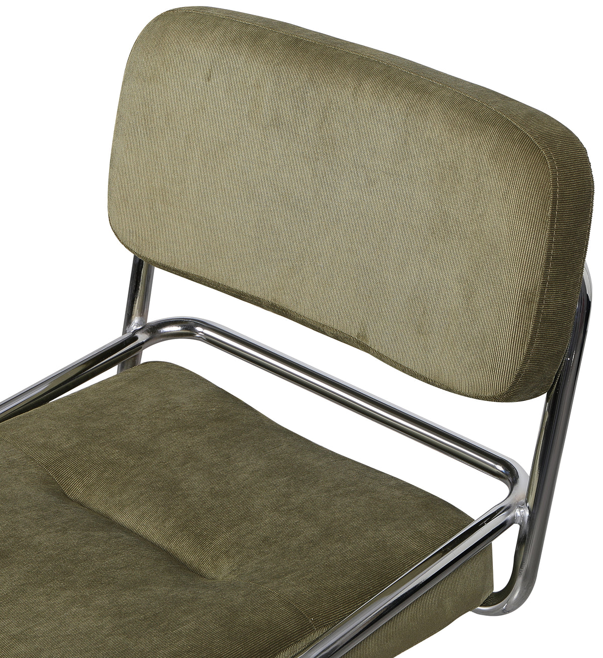 Chaise rembourrée Vamp en velours côtelé olive sur base chromée