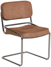 Chaise rembourrée Vamp en velours côtelé marron sur base chromée