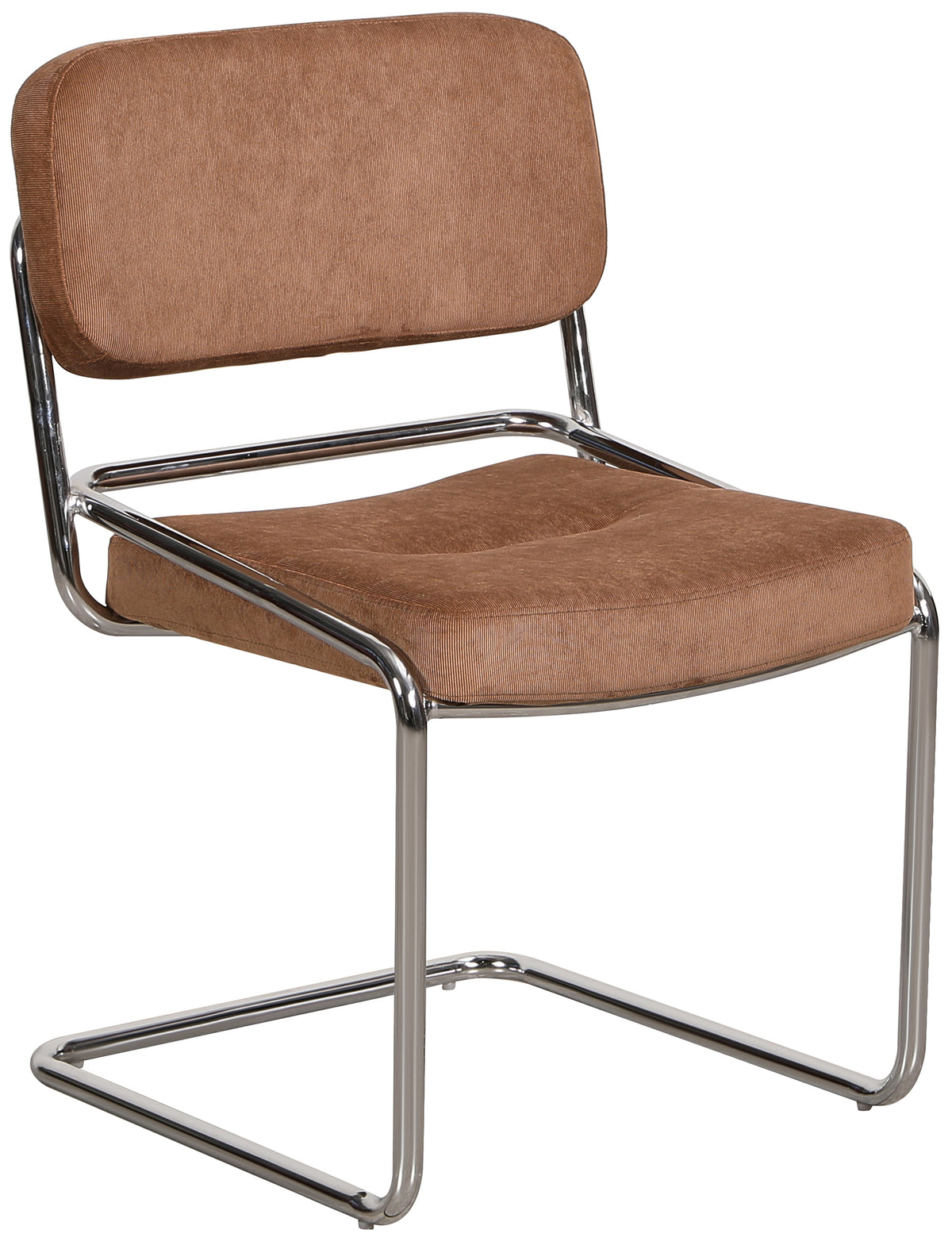 Chaise rembourrée Vamp en velours côtelé marron sur base chromée