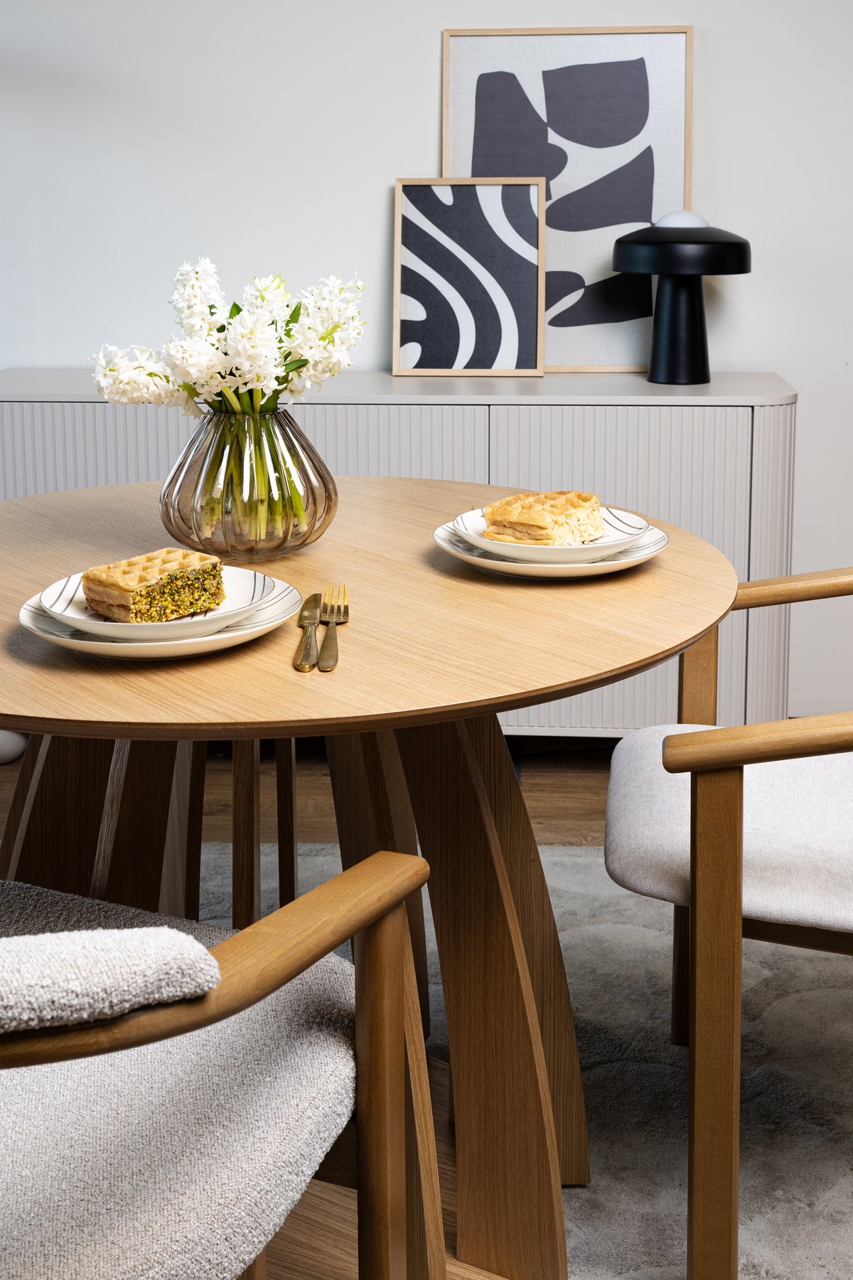 Table ronde de salle à manger Diciffy 100 cm chêne naturel placage