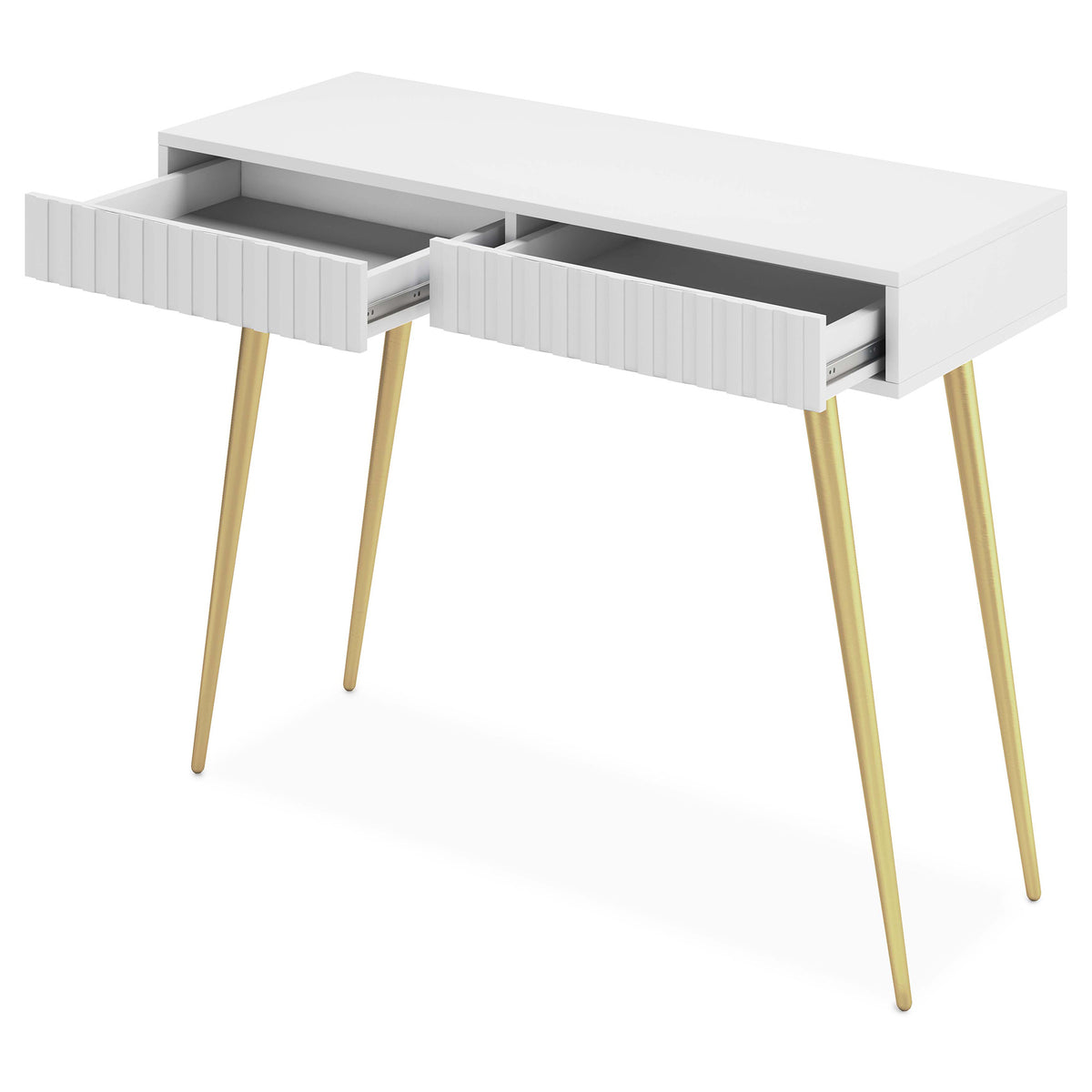 Coiffeuse Bello 104 cm blanche avec pieds dorés