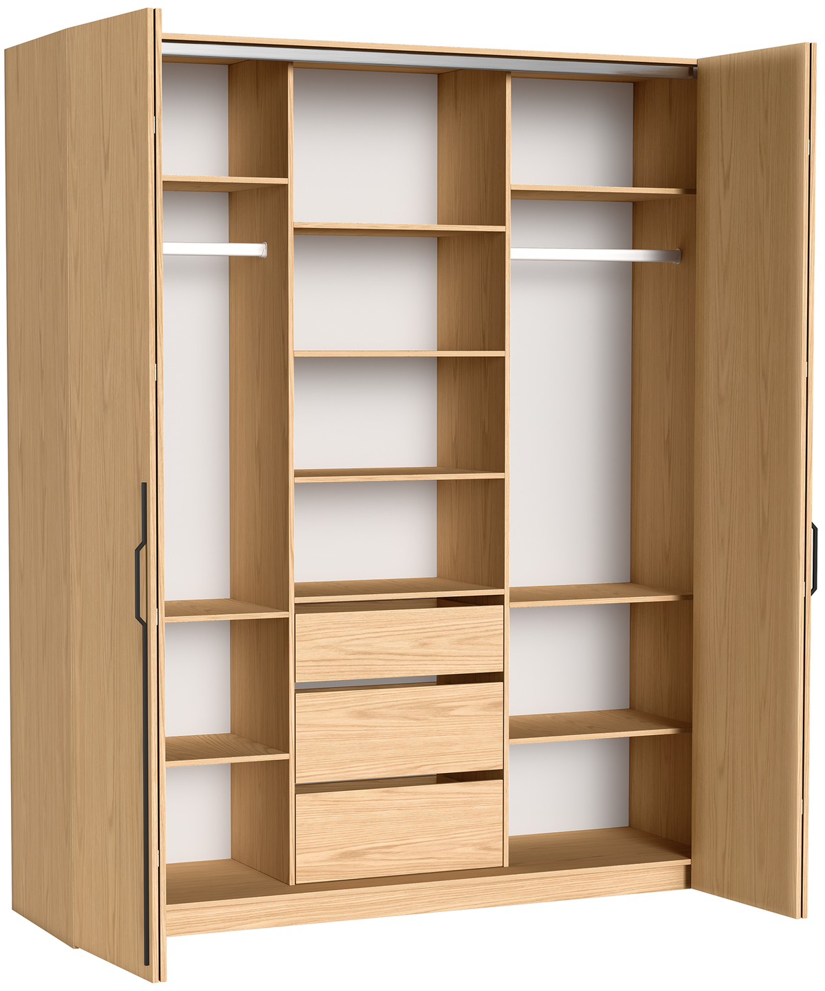 Armoire deux portes Bari avec trois tiroirs 200 cm chêne bookmatch