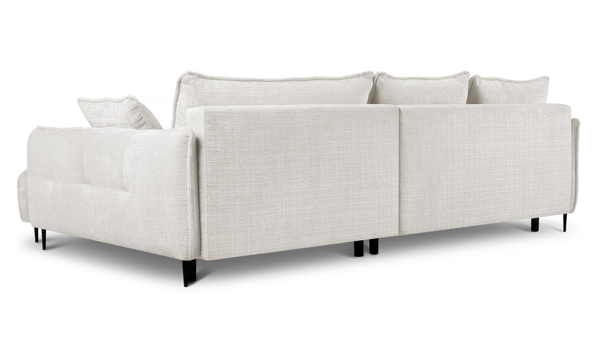 Ecksofa Oblivio mit Schlaffunktion, L-förmig, mit Stauraum, cremefarbener Chenille, rechtsseitig