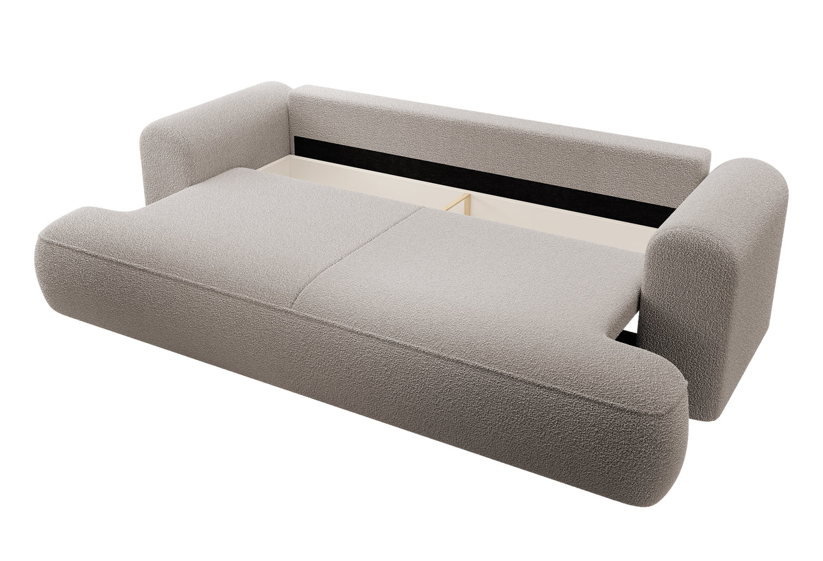 Canapé convertible 3 places Ovo avec coffre, boucle beige foncé