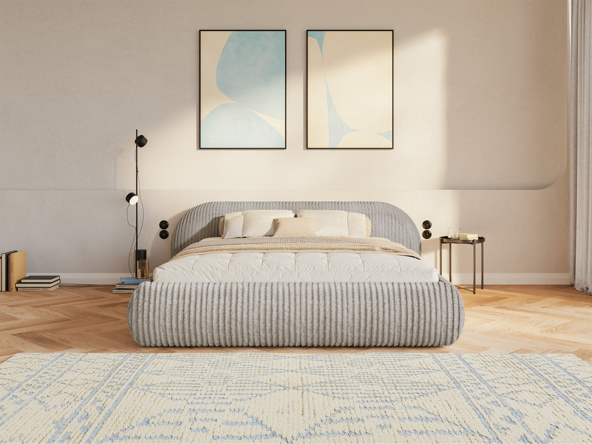 Lit tapissé 180x200 cm Shels Low en velours côtelé épais gris beige